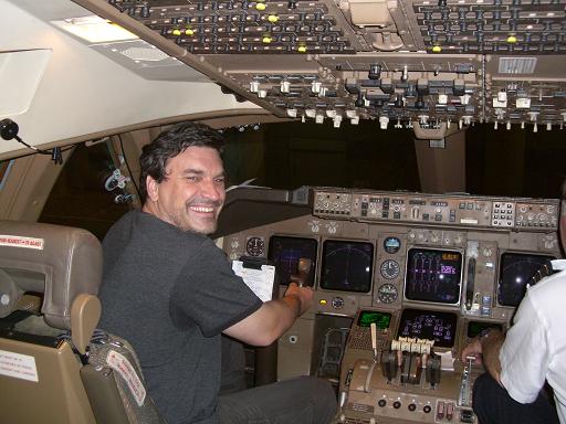 in the pilot seat of a 747-400.